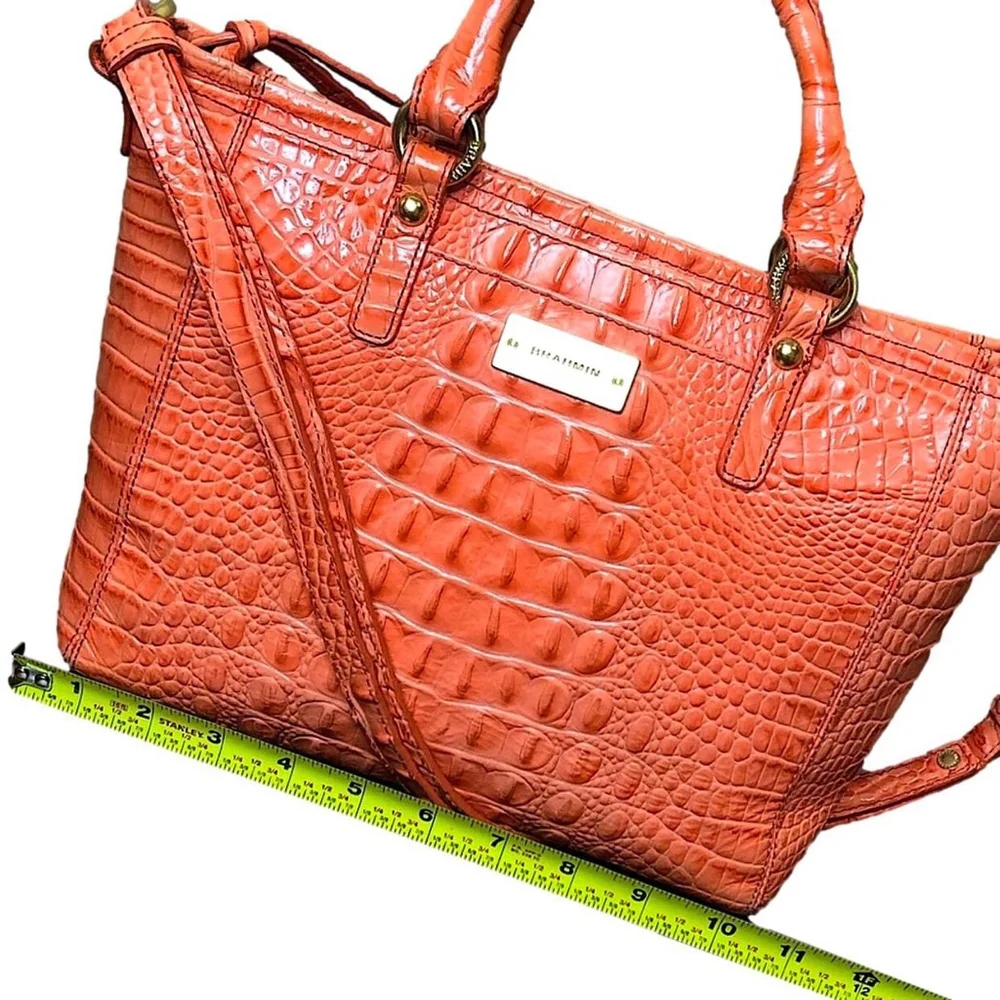 BRAHMIN Croc Embossed Leather Rolled Top Handle Tangerine Satchel Shoulder Bag